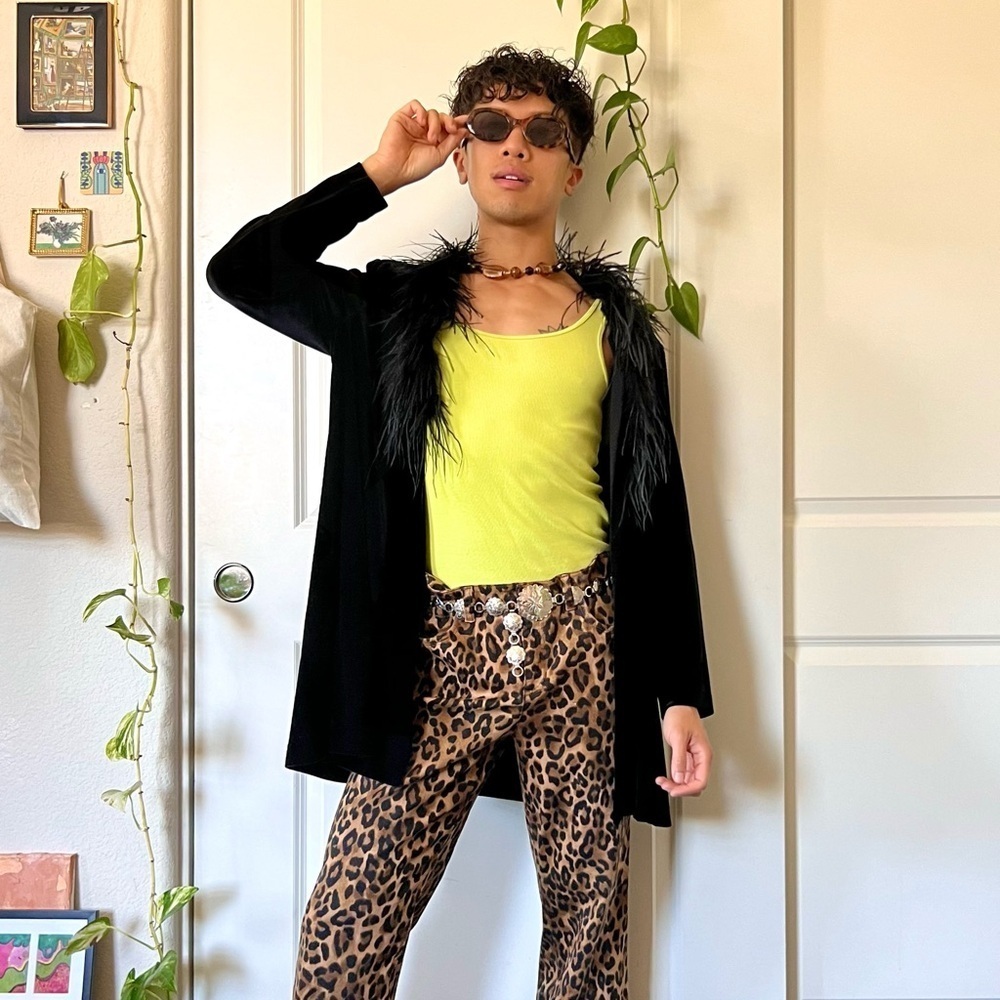Y2K Black Feather-Lined Cardigan